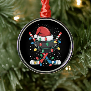 Ornement En Métal Noël Hockey Xmas Père Noël Sports Chapeau Balle 