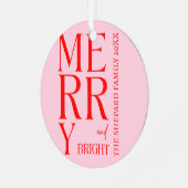 Ornement En Métal Noël Joyeux et rose rouge vif 2025 (Avant gauche)