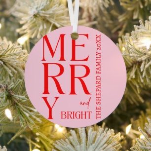 Ornement En Métal Noël Joyeux et rose rouge vif 2025