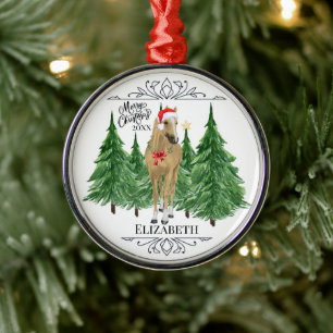 Ornement En Métal Noël personnalisé à l'aquarelle de cheval personna