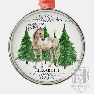 Ornement En Métal Noël personnalisé à l'aquarelle de cheval personna