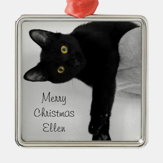 Ornement En Métal Noël personnalisé de chat noir (Devant)