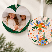 Noël personnalisé Photo de cœur Vert Botanique