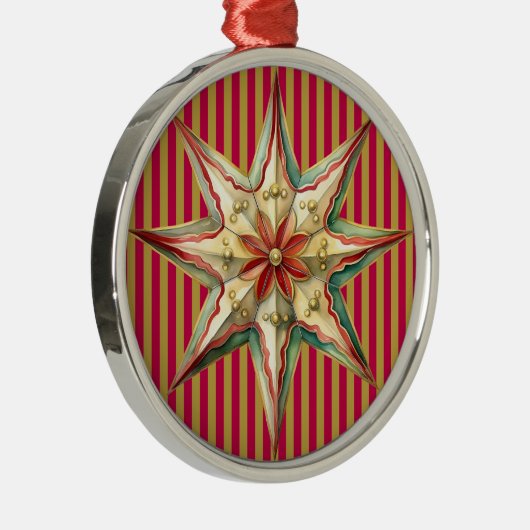 ORNEMENT EN MÉTAL NOËL ROUGE MOTIF TUFÉ AVEC ÉTOILE ROUGE VERT (Droite)