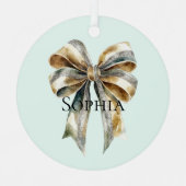 Ornement En Métal Noel Rustic Green Bow personnalisé (Recto)