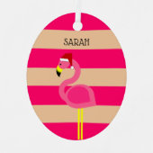 Ornement En Métal Noël tropical Flamant rose Pink Strip (Recto)