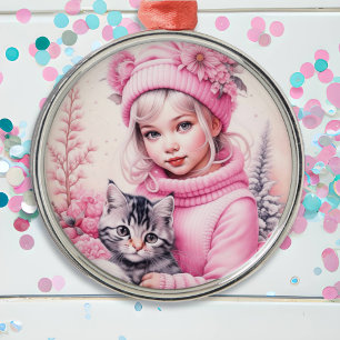 Ornement En Métal Noël vintage de la petite fille rose