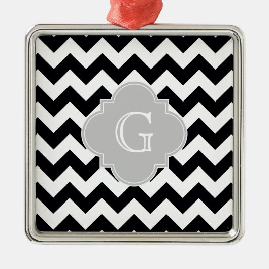 Ornement En Métal Noir blanc Chevron gris Quatrefoil Monogramme (Devant)