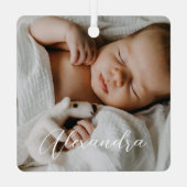 Ornement En Métal Nom du bébé et statistiques de naissance Photo Kee (Verso)