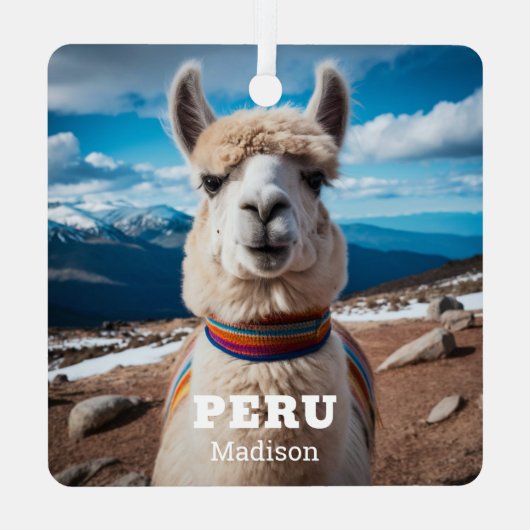 Ornement En Métal Nom et texte personnalisés Pérou Llama (Verso)