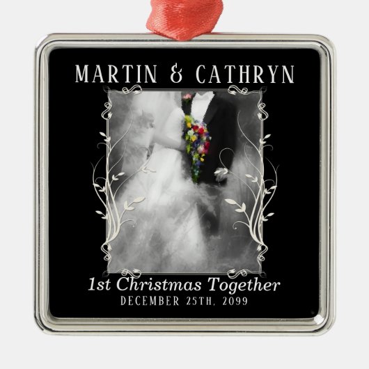 Ornement En Métal Nom juste marié avec l'année 1er Noël (Devant)