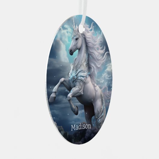 Ornement En Métal Nom personnalisé belle licorne (Avant droite)