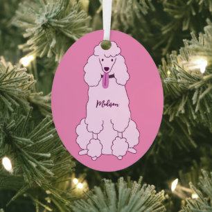 Ornement En Métal Nom personnalisé Poodle rose