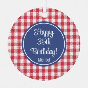 Ornement En Métal Nom, Texte sur le dos, Anniversaire Rouge & Blanc