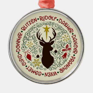 Ornement En Métal Noms des rennes de Noël Rudolf