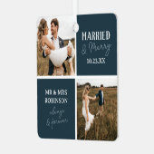 Ornement En Métal Noms photo mariés et joyeux Noël bleu (Avant gauche)