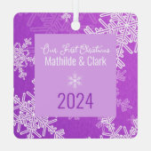 Ornement En Métal Nos premiers Snowflakes violets de Noël minimalist (Verso)
