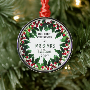 Ornement En Métal Notre premier Noël en tant que MR & MRS Wreath Rus