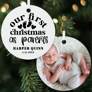 Ornement En Métal Notre Premier Noël en tant que Parents Photo Perso
