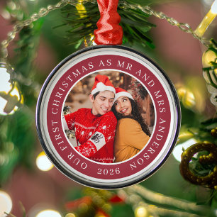 Ornement En Métal Notre premier Noël en tant que photo de couple M e