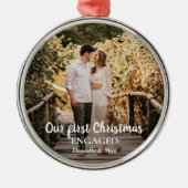 Ornement En Métal Notre premier Noël Engagé Script Couple Photo Me (Devant)