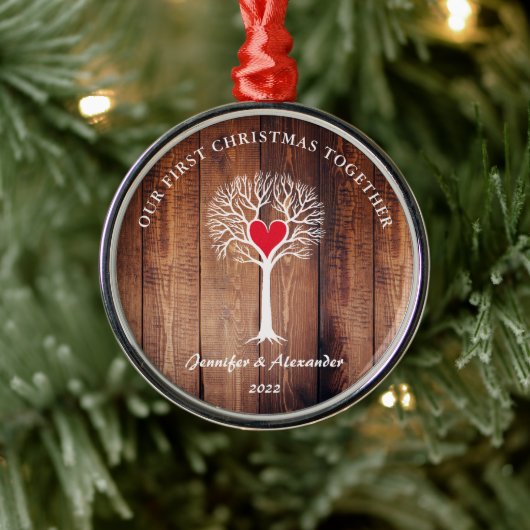 Ornement En Métal Notre premier Noël ensemble amour arbre bois rusti (Arbre)
