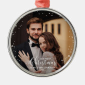 Ornement En Métal Notre premier Noël, M. Et Mme Script Couple Photo (Devant)