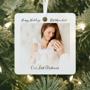 Ornement En Métal Notre premier Noël Maman et bébé Photo Fête