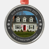 Ornement En Métal Notre Première Maison Photo Personnalisée Gris Cha (Devant)
