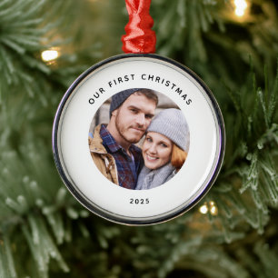 Ornement En Métal Notre première photo de couple de Noël