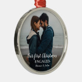 Ornement En Métal Notre première photo de Noël Engagé Script Couple (Droite)