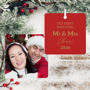 Ornement En Métal Notre Première Photo De Noël Mr Et Mme Red And Gol