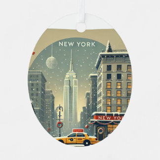 Ornement En Métal Nouvel An de Noël à New York | Vacances de la Stat