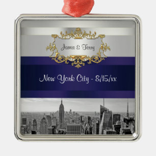 Ornement En Métal NYC Skyline BW 05 Invitation Suite Blanc et Bleu M
