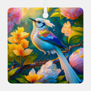 Ornement En Métal Oiseau Fantastique Geai à Ailes Arc-en-ciel