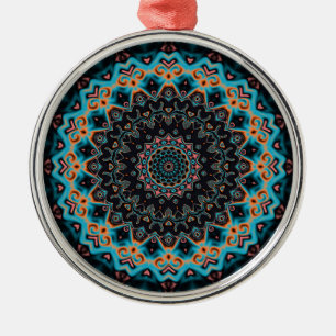 Ornement En Métal Orange bleu Turquoise noir Mandala Boho Art