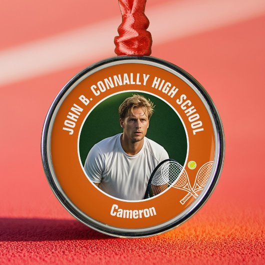 Ornement En Métal Orange Tennis Player Photo High School Christmas