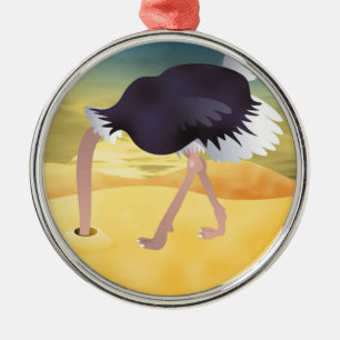 Ornement En Métal Ostrich Caricature Avec Tête Dans Le Sable