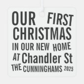 Ornement En Métal Our First Christmas in our New Home Modern Bold (Verso)