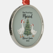 Ornement En Métal Our First Year Married Goose Custom Christmas (Droite)