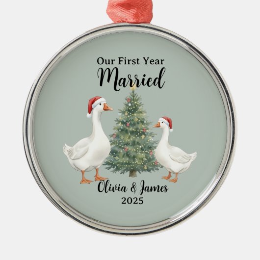 Ornement En Métal Our First Year Married Goose Custom Christmas (Devant)