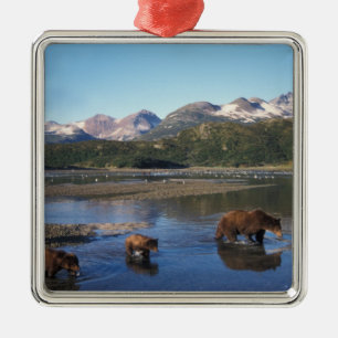 Ornement En Métal Ours brun, grizzly, truie et oursons dans