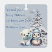 Ornement En Métal Ours polaire mignon et pingouin Noël au Pôle Nord (Verso)