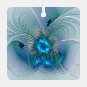 Ornement En Métal Ovations debout, fractale abstraite bleu turquoise