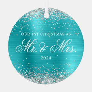Ornement En Métal Paillettes Argent Turquoise Bleu 1er Noël