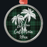 Ornement En Métal Palmier vert Plaid Del Mar California Beach<br><div class="desc">Del Mar California Beach Palm Tree Green Plaid Ornement</div>