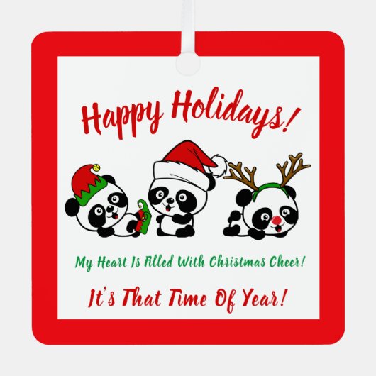 Ornement En Métal Pandas de Noël personnalisés (Recto)