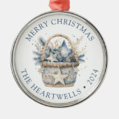 Ornement En Métal Panier bleu personnalisé 2024 Joyeux Noël (Devant)
