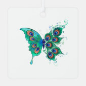 Ornement En Métal Papillon aux plumes de paon vert (Verso)