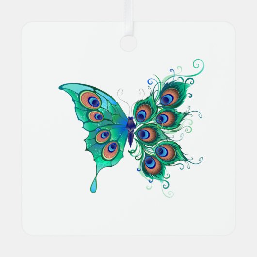 Ornement En Métal Papillon aux plumes de paon vert (Recto)